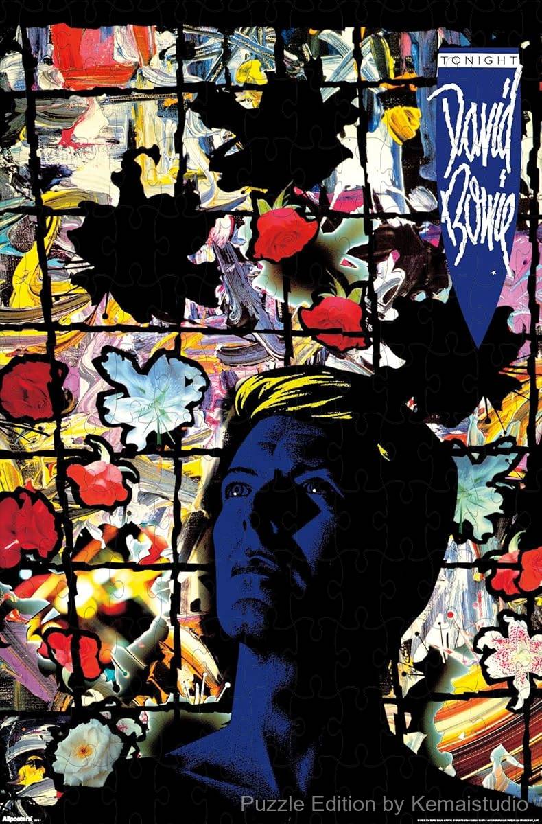 A nostalgic puzzle capturing Bowie's Tonight era in blue tones, perfect for 80s lovers