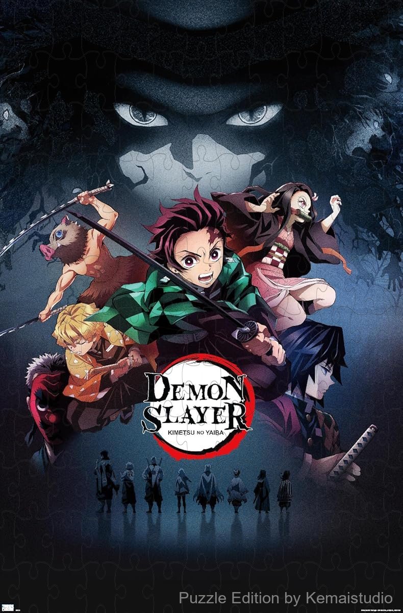 Demon Slayer characters in a dynamic, key visual scene from the anime