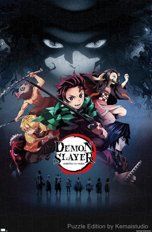 Demon Slayer characters in a dynamic, key visual scene from the anime