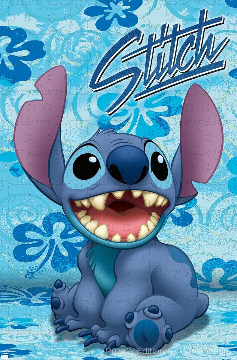300-piece wooden jigsaw puzzle featuring Lilo and Stitch sitting together.