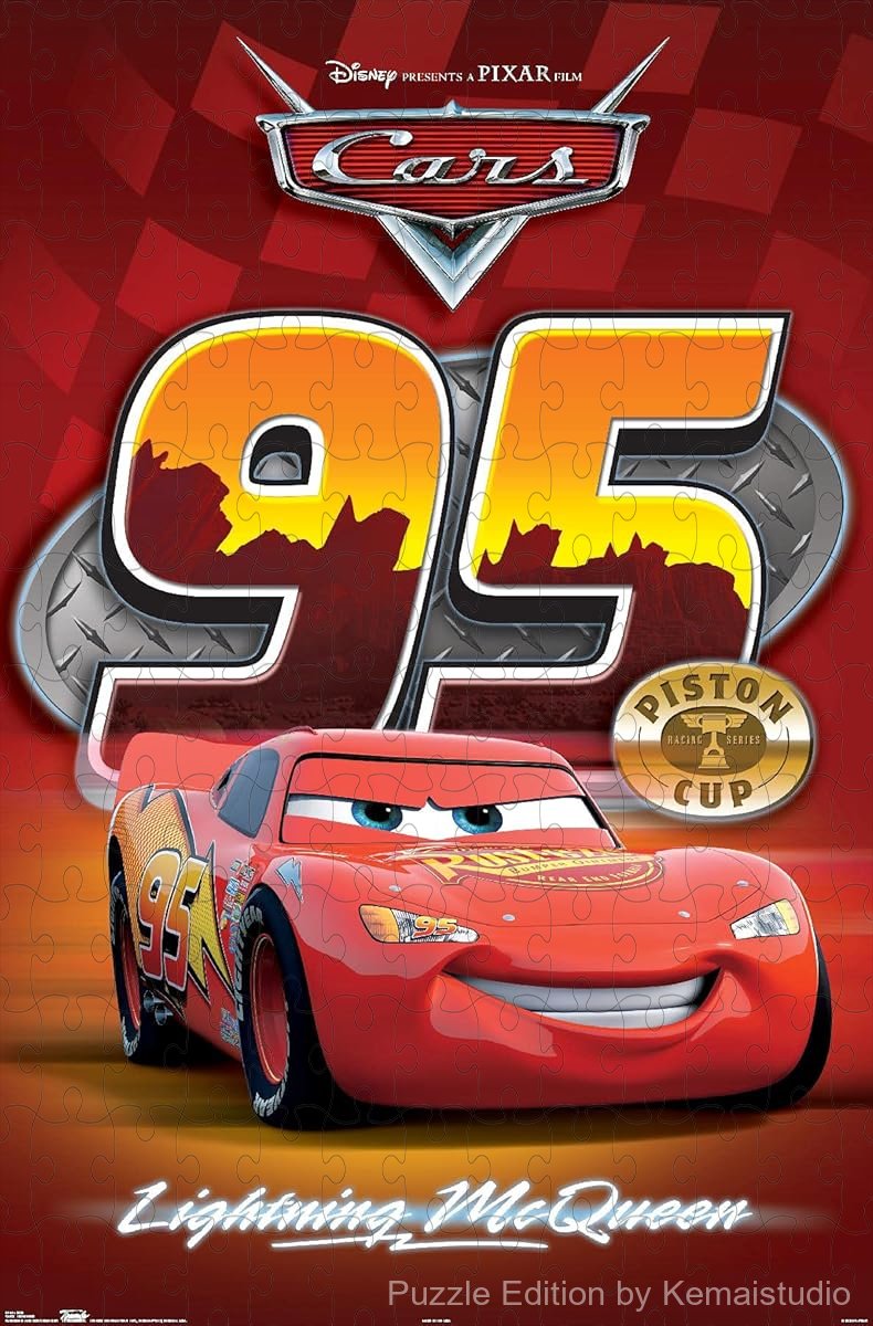 500-piece wooden jigsaw puzzle featuring Lightning McQueen from Disney Pixar Cars.