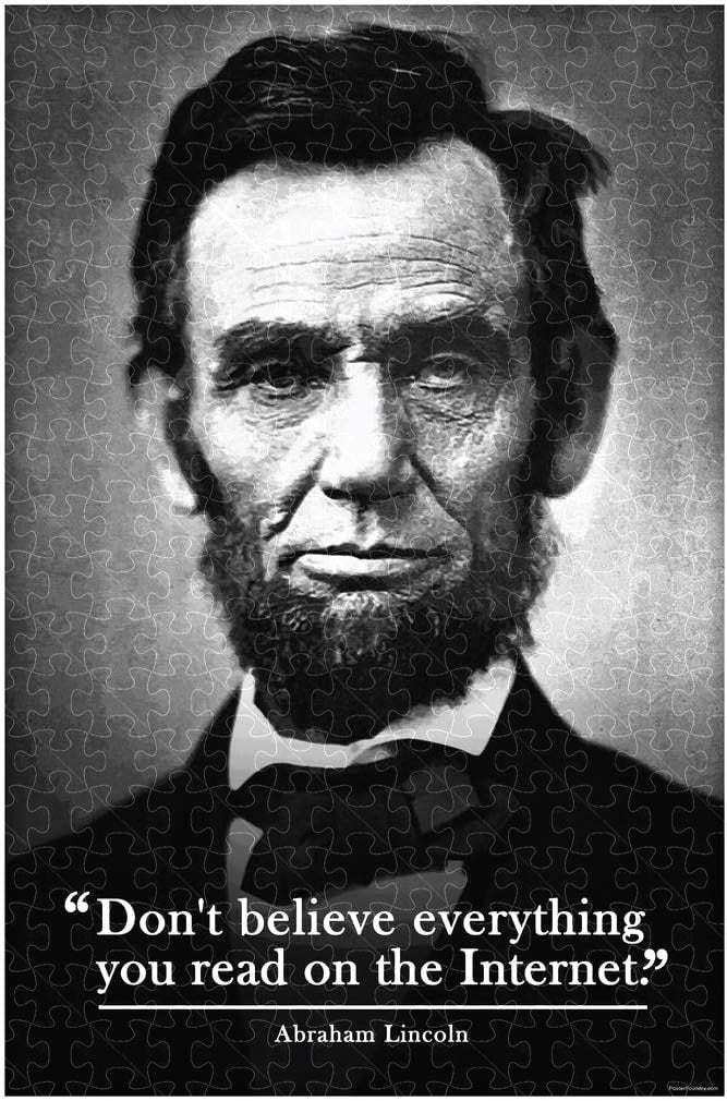 Don’t Believe Everything You Read On The Internet - Abe Lincoln poster, wooden puzzle for adults