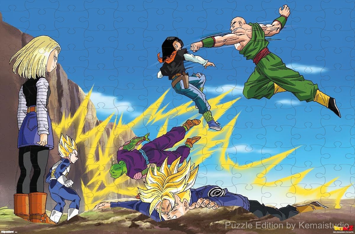 Wooden puzzle featuring the epic battle scenes from the Cell Saga in Dragon Ball Z, full of energy