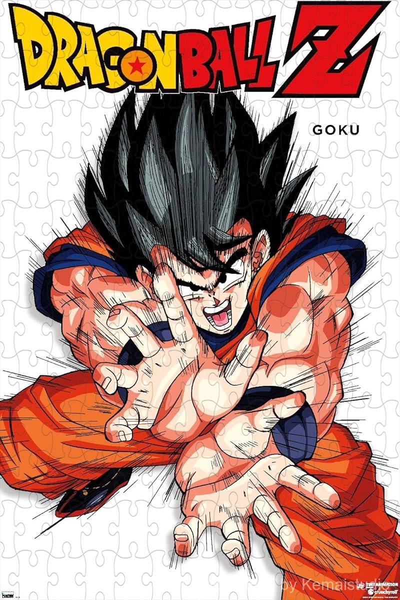 Wooden puzzle featuring Goku in a heroic pose, capturing the energy of Dragon Ball Z