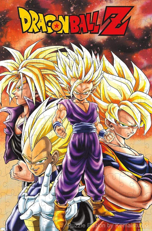 1000-piece wooden jigsaw puzzle featuring the Saiyans from Dragon Ball Z.