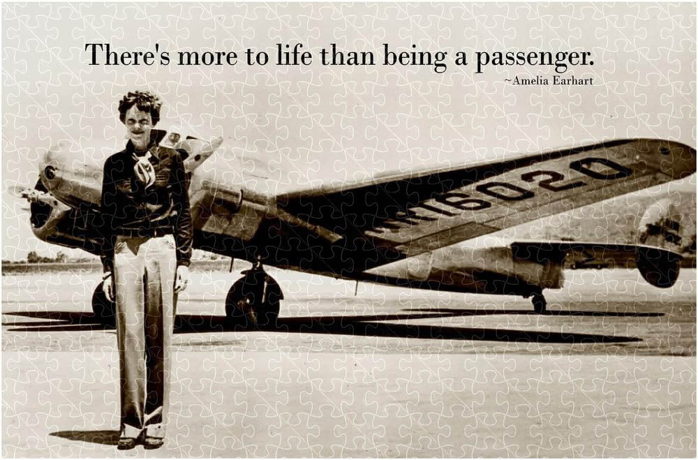 Earhart female pilot motivational inspirational quote poster, wooden puzzle for adults