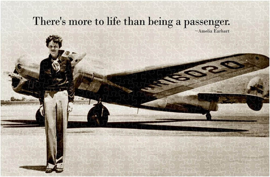 Earhart female pilot motivational inspirational quote poster, wooden puzzle for adults