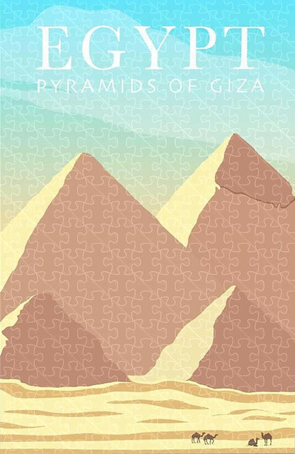 Egypt Pyramids of Giza vintage travel poster jigsaw puzzle for adults, 1000-piece wooden puzzle featuring the ancient pyramids.