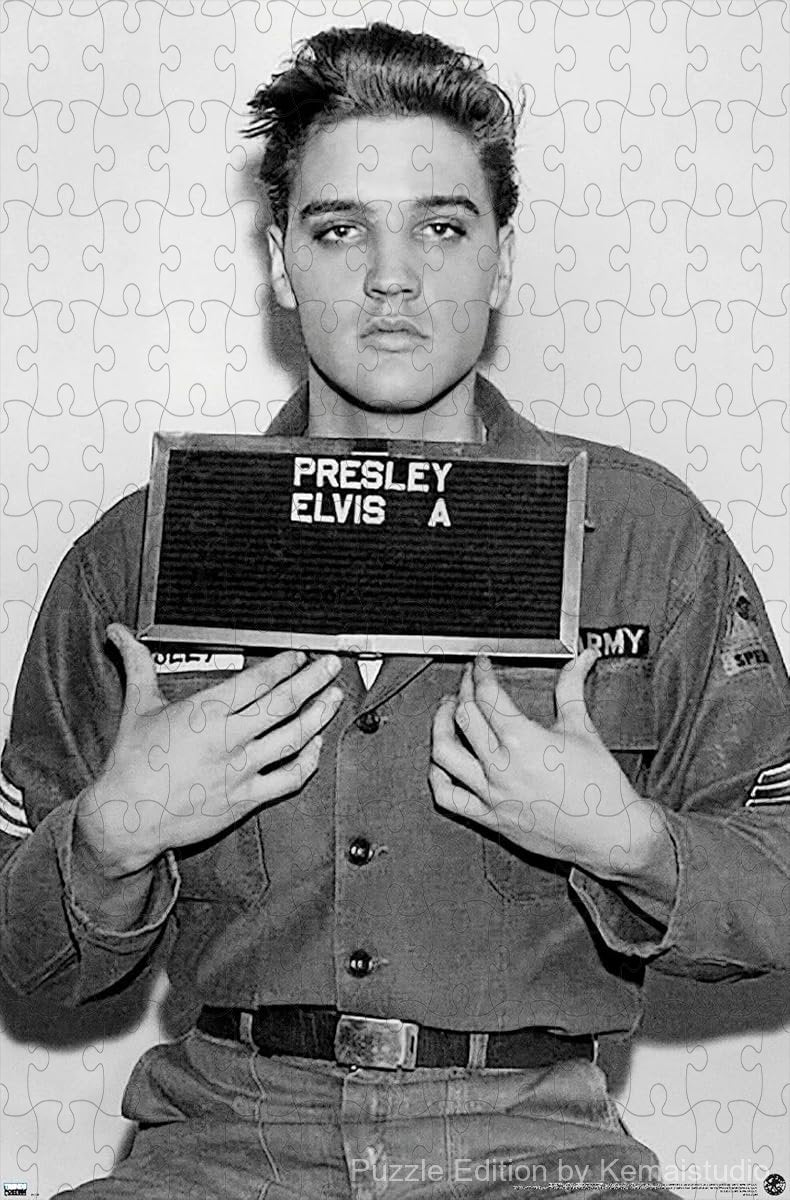 A striking puzzle showing Elvis Presley in his army enlisting phase, ideal for collectors and retro decor