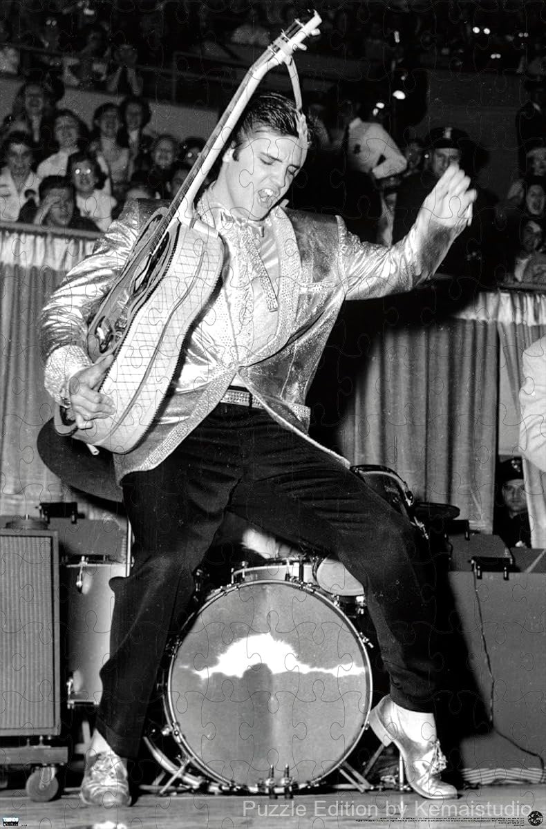 A puzzle showcasing Elvis's iconic hip swivel moment, ideal for music history decor