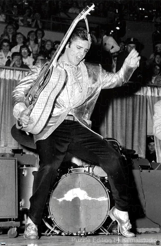 A puzzle showcasing Elvis's iconic hip swivel moment, ideal for music history decor