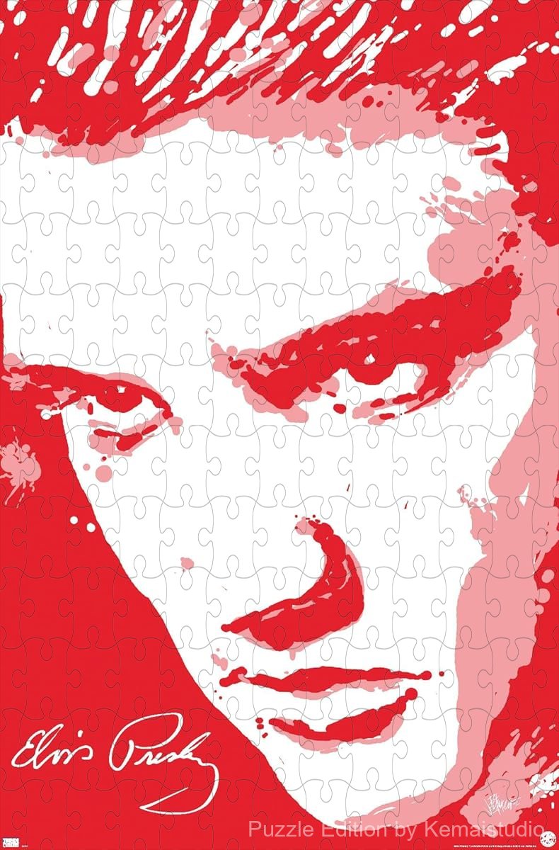 A bold and vibrant Elvis Presley visual in red tones, perfect for nostalgic decor or gifting