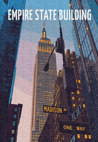 Empire State Building New York vintage travel poster jigsaw puzzle for adults, 1000-piece wooden puzzle of New York’s iconic skyscraper.