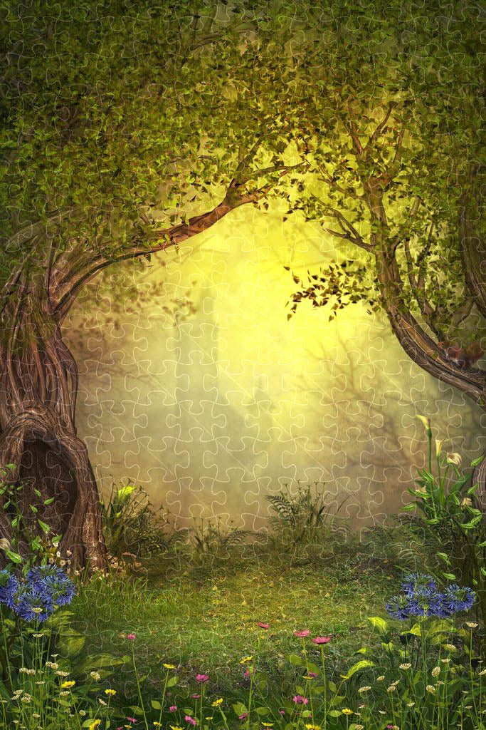enchanted forest poster, wooden puzzle for adults
