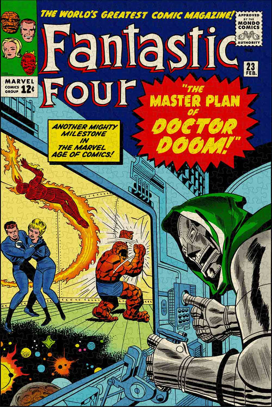 a jigsaw puzzle for : screenprinted reproduction of FANTASTIC FOUR #23 (February 1964) with artwork by Jack Kirby.