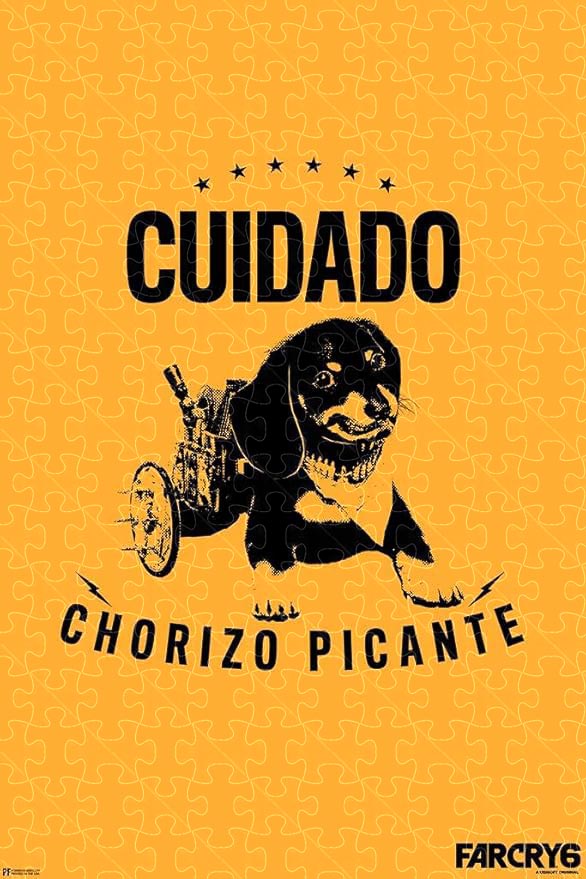 1000-piece puzzle showing Far Cry 6 Dog Cuidado Chorizo Picante game art