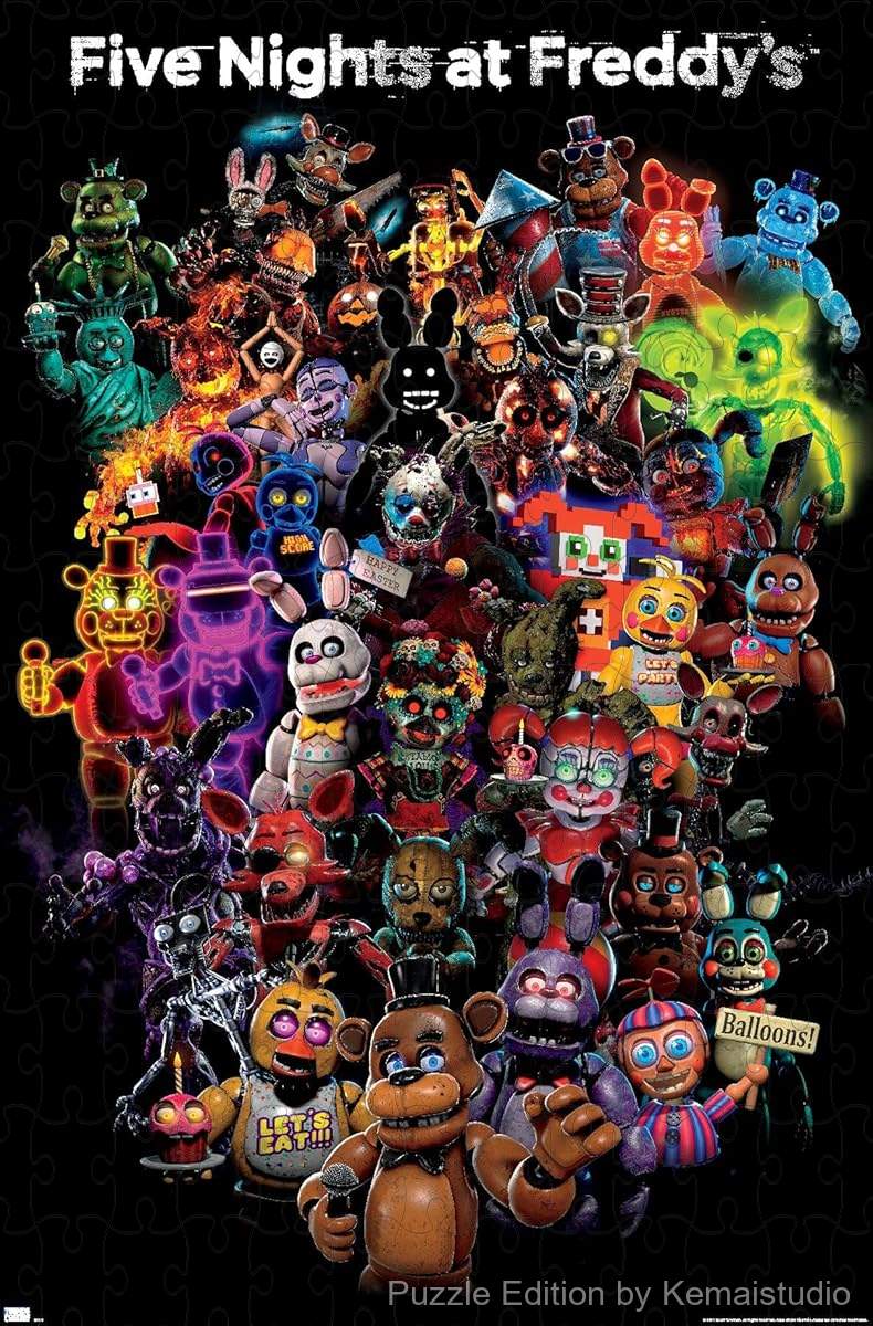 500-piece wooden jigsaw puzzle featuring a collage from Five Nights at Freddy's Special Delivery.