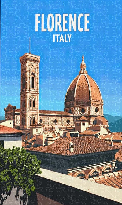 Florence Italy vintage travel poster jigsaw puzzle for adults, 1000-piece wooden puzzle of Florence’s stunning architecture.
