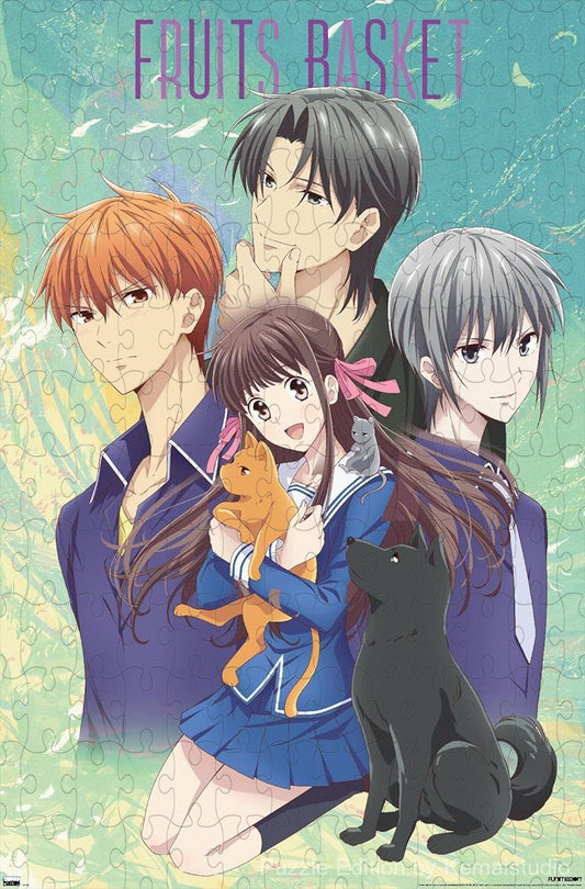 Wooden puzzle featuring stunning artwork from Fruits Basket, capturing key characters and moments