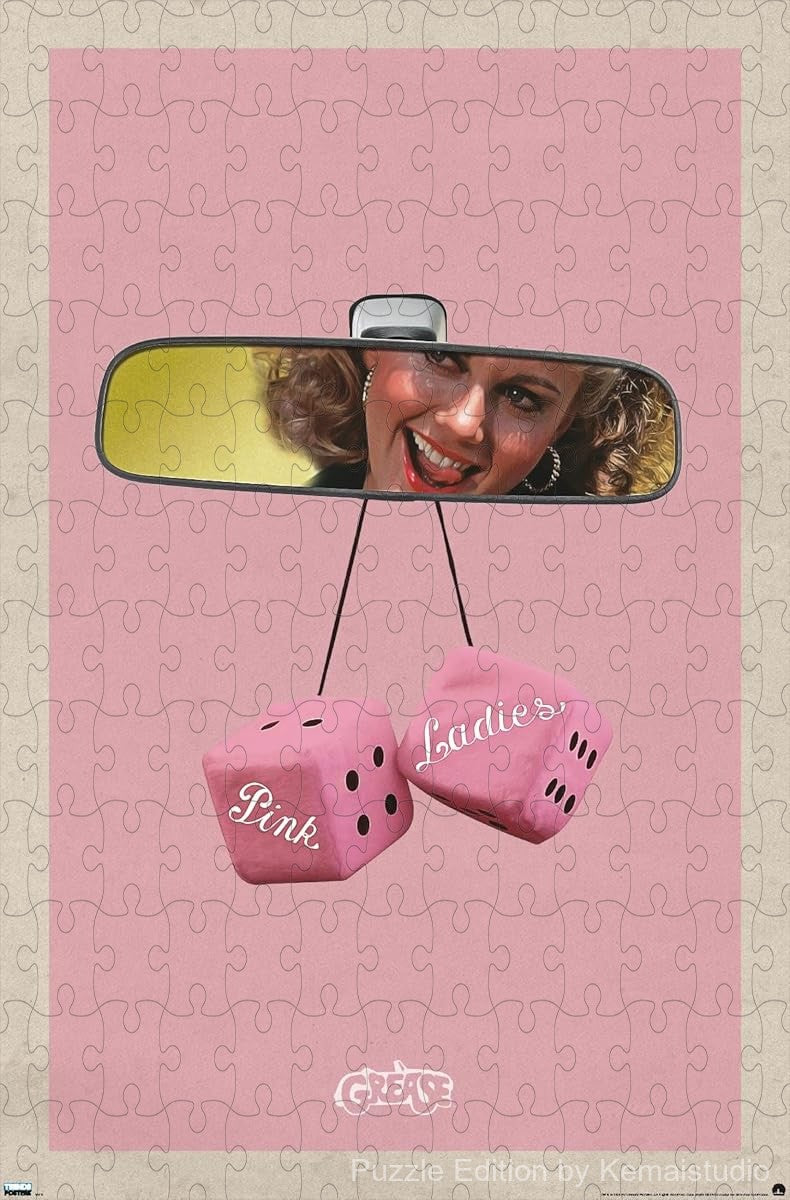 A scene from GREASE featuring dice and car culture aesthetics from the musical's iconic vibe