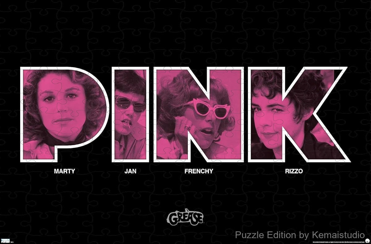 A fun pink-themed scene from GREASE, great for fans of the musical and vintage fashion