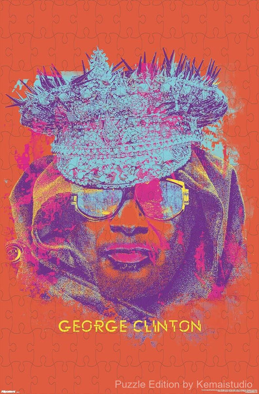 A colorful and psychedelic puzzle of George Clinton with expressive face painting, great for bold rooms