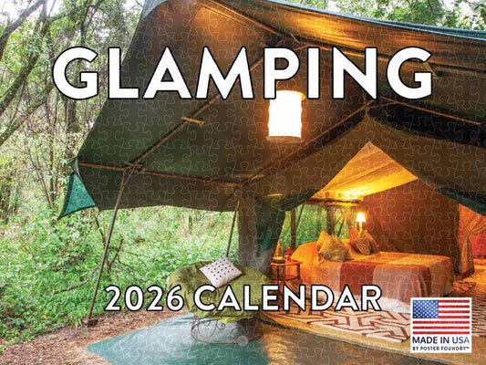 Glamping 2026 calendar poster, wooden adult puzzle, American made