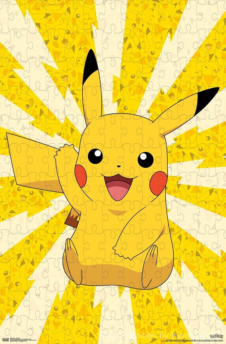 Wooden puzzle featuring Pokemon in a glow-in-the-dark design, perfect for fans of both Pokemon and night lights