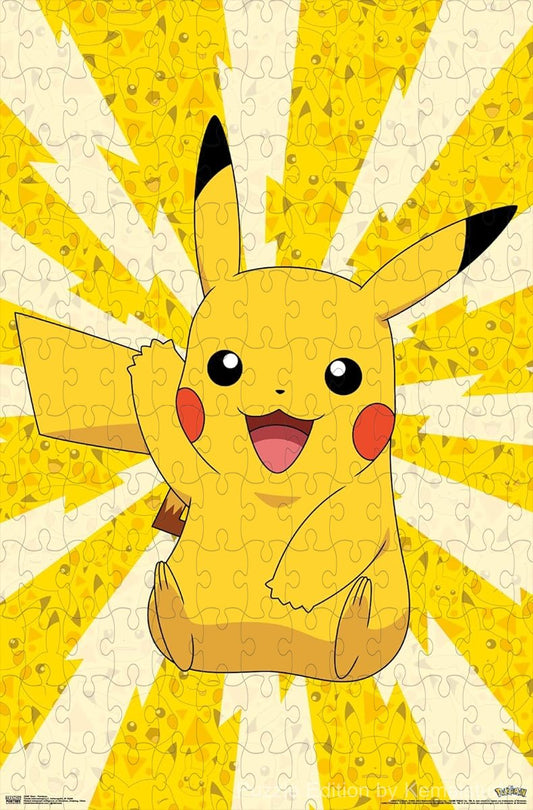 Wooden puzzle featuring Pokemon in a glow-in-the-dark design, perfect for fans of both Pokemon and night lights