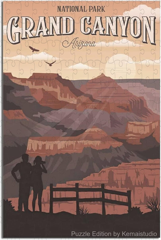 Grand Canyon travel puzzle featuring classic poster-style park imagery