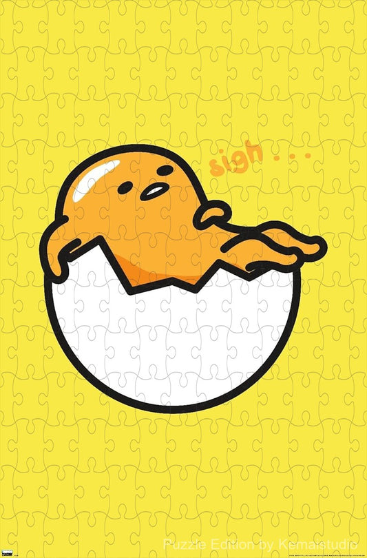 Wooden puzzle featuring Gudetama in a relaxed "sigh" pose, perfect for fans of the lazy egg