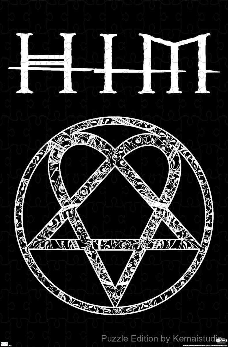 A bold jigsaw puzzle featuring the iconic HIM logo, ideal for fans of gothic metal and alternative rock