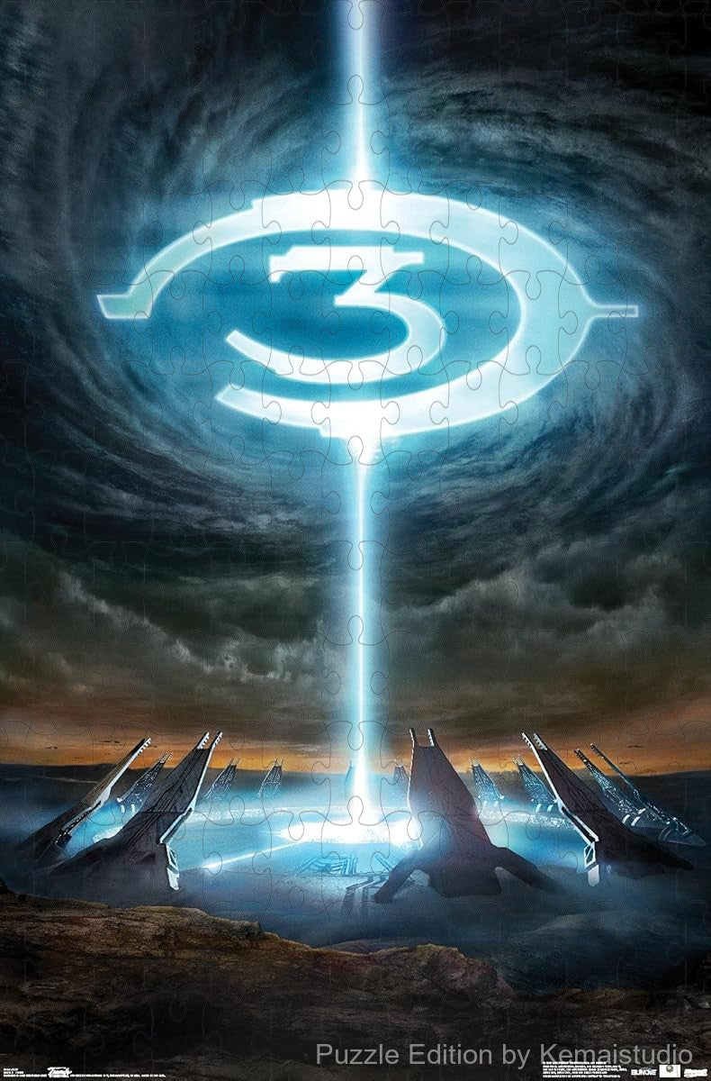 The iconic Halo 3 logo glows with atmospheric sci-fi lighting