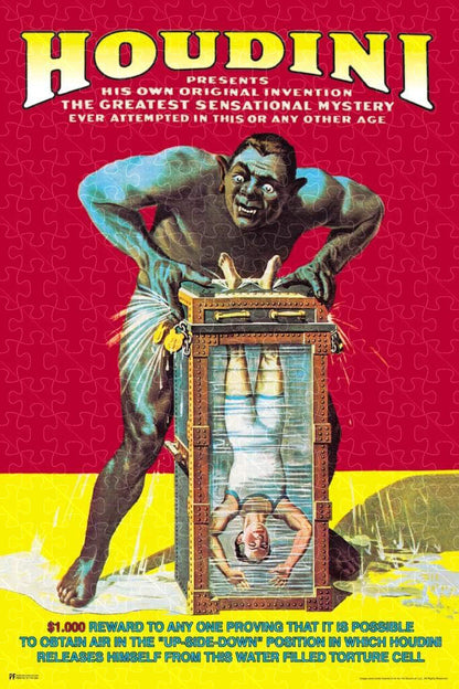 Harry Houdini Water Torture Cell Escape Magic Trick Handcuffs Magician Movie Poster Puzzles  
