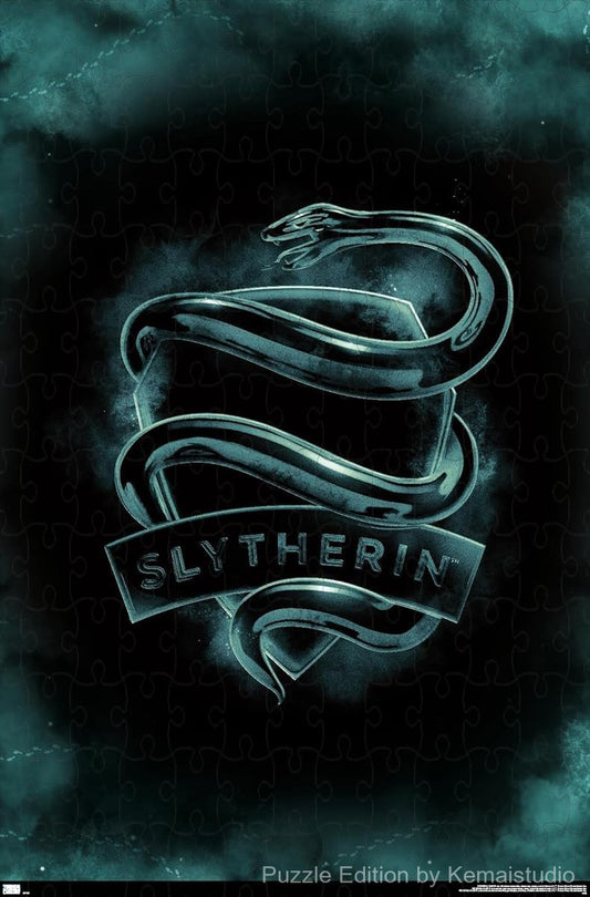 500-piece wooden jigsaw puzzle featuring the Slytherin Crest from Harry Potter.