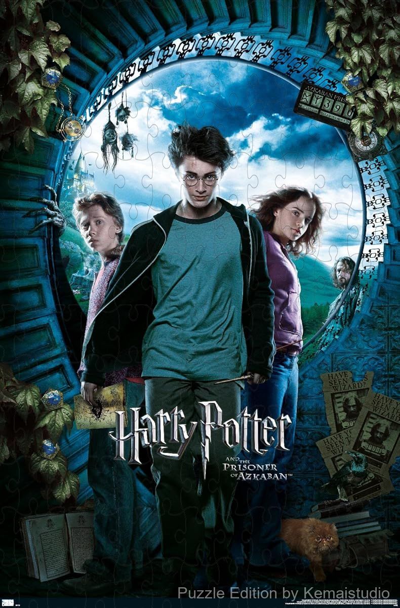 A magical night sky over Hogwarts with Harry flying on Buckbeak, perfect for puzzle and Potter fans