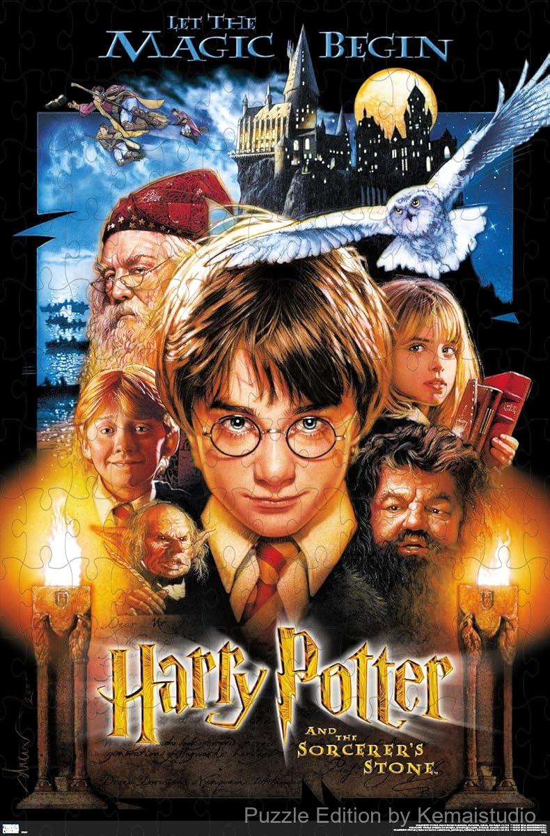 1000-piece wooden jigsaw puzzle featuring scenes from Harry Potter and the Sorcerer's Stone.