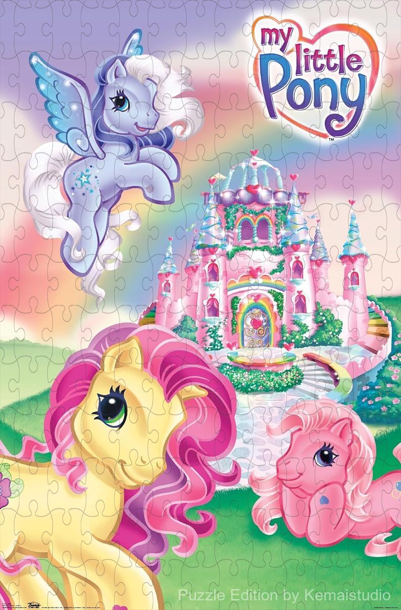 A magical My Little Pony castle scene with vibrant colors and charm
