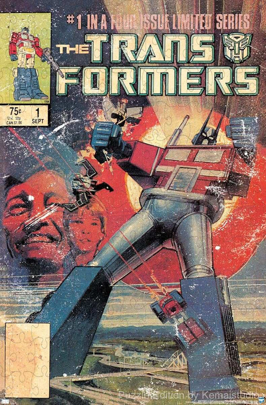 The original 1984 comic cover of Transformers featuring Optimus Prime