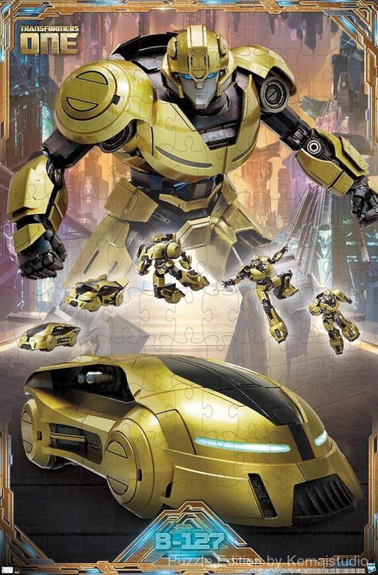 1000-piece wooden jigsaw puzzle featuring B-127 / Bumblebee from Transformers: One.