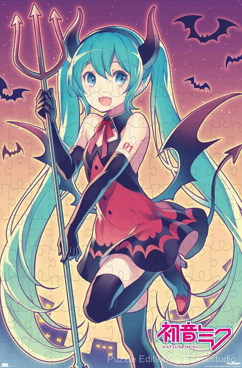 A unique and dark-themed Hatsune Miku design with flying bats, ideal for edgy art lovers
