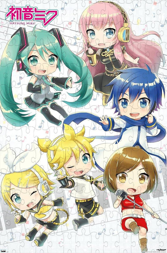 A super adorable chibi version of Hatsune Miku in a fun and playful puzzle