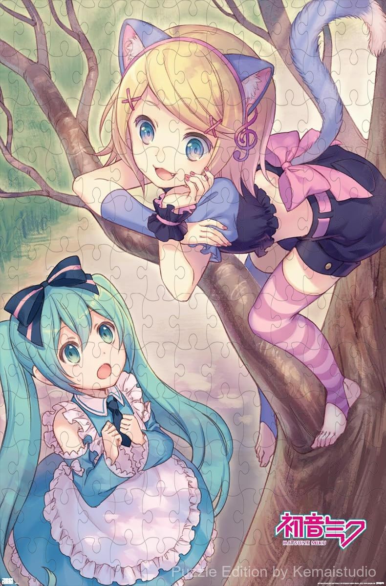 Hatsune Miku and Kagamine come together in a vibrant, digital art scene