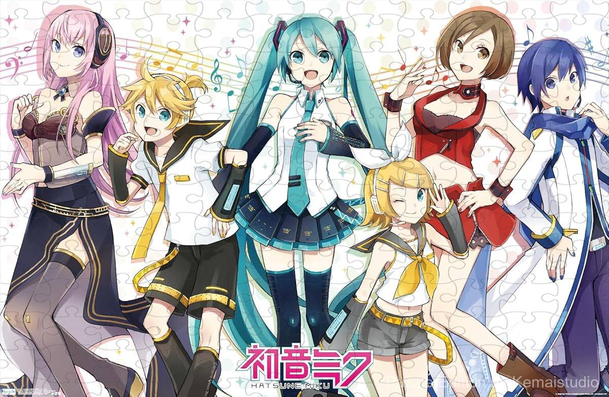 A lively puzzle showing Hatsune Miku with musical companions, perfect for fans of group art