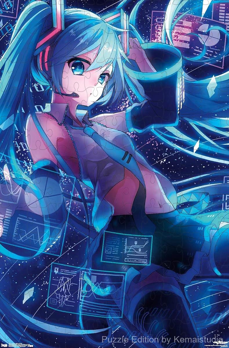 A digital-style puzzle with Hatsune Miku across multiple screens, great for anime and tech fans