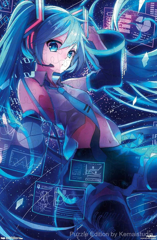 A digital-style puzzle with Hatsune Miku across multiple screens, great for anime and tech fans