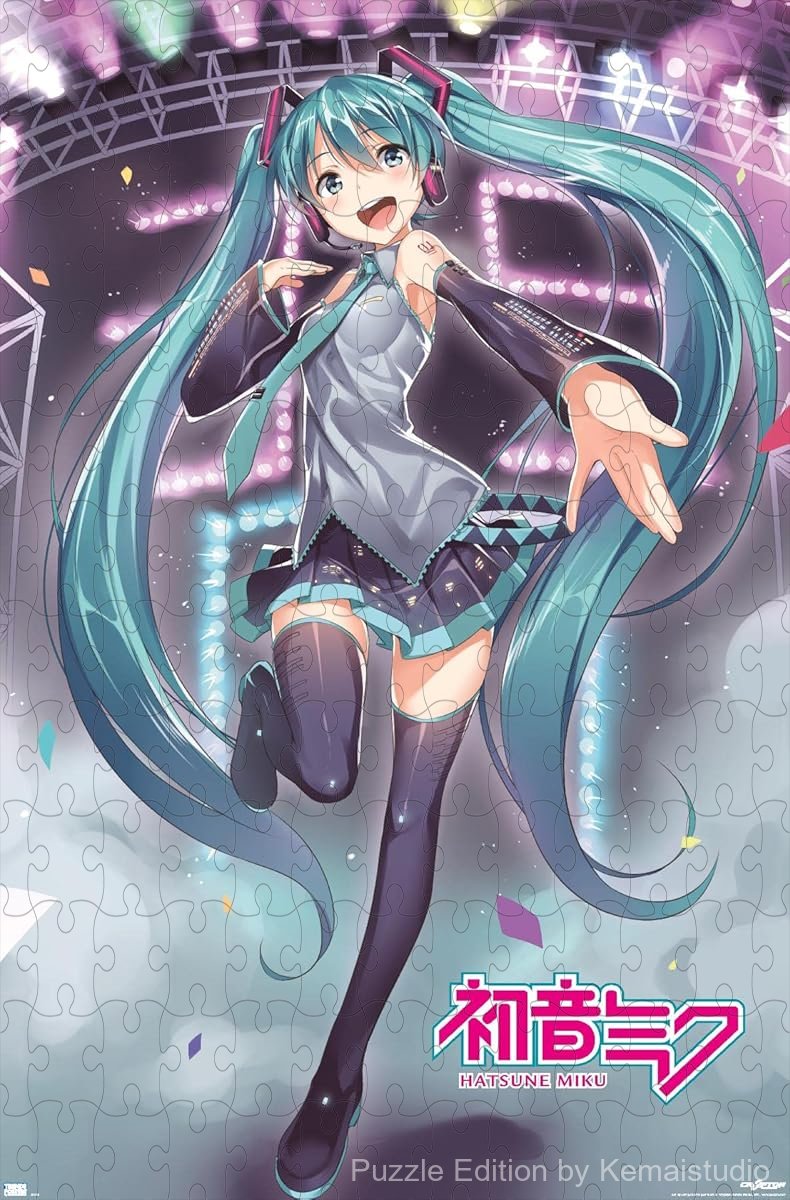 A dazzling concert-themed puzzle of Hatsune Miku under glowing stage lights
