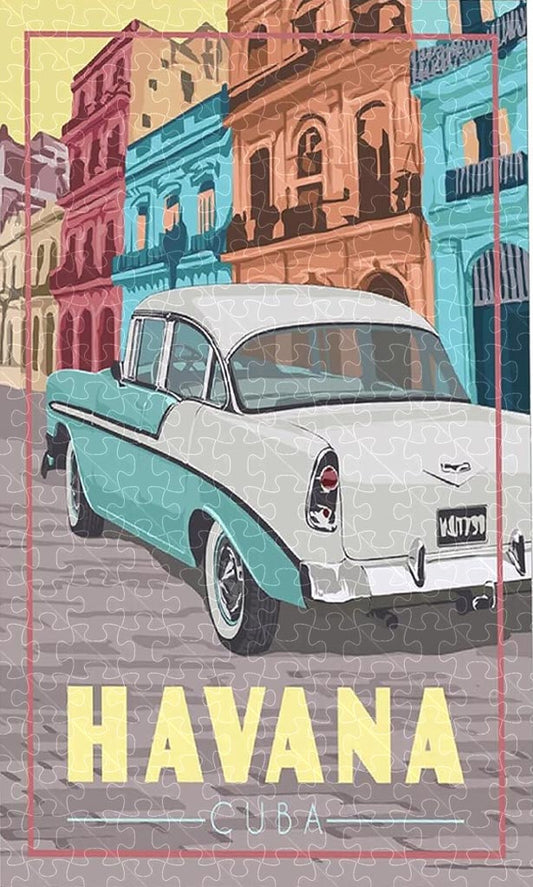 Havana Cuba vintage travel poster jigsaw puzzle for adults, 1000-piece wooden puzzle featuring Cuba's vibrant landscape.