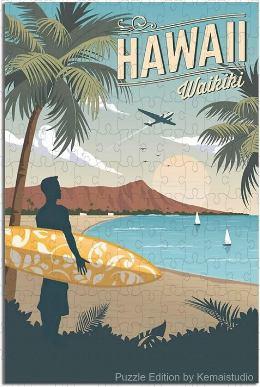 Classic Hawaii travel poster puzzle featuring vintage canvas-style park art