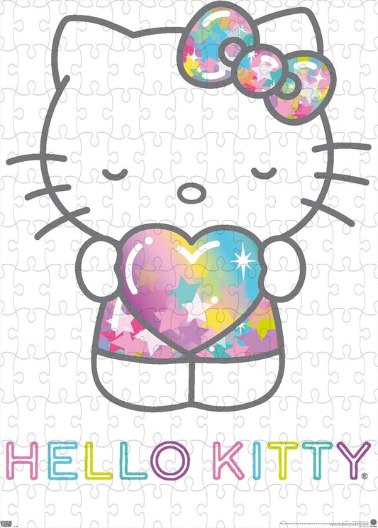 Wooden puzzle featuring Hello Kitty in a starlight theme with a heart shape, perfect for adorable art lovers